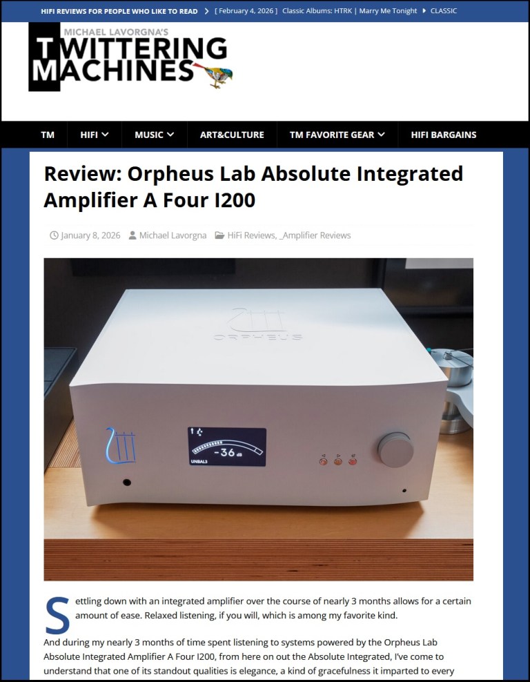 Michael Lavorgna Reviews Orpheus Lab I200 Integrated Amplifier